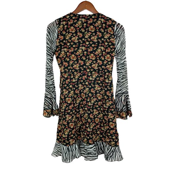 ASOS Design Wrap Mini Dress Zebra Dark Floral Bell Sleeve Ruffle Maternity 4 - Picture 8 of 12